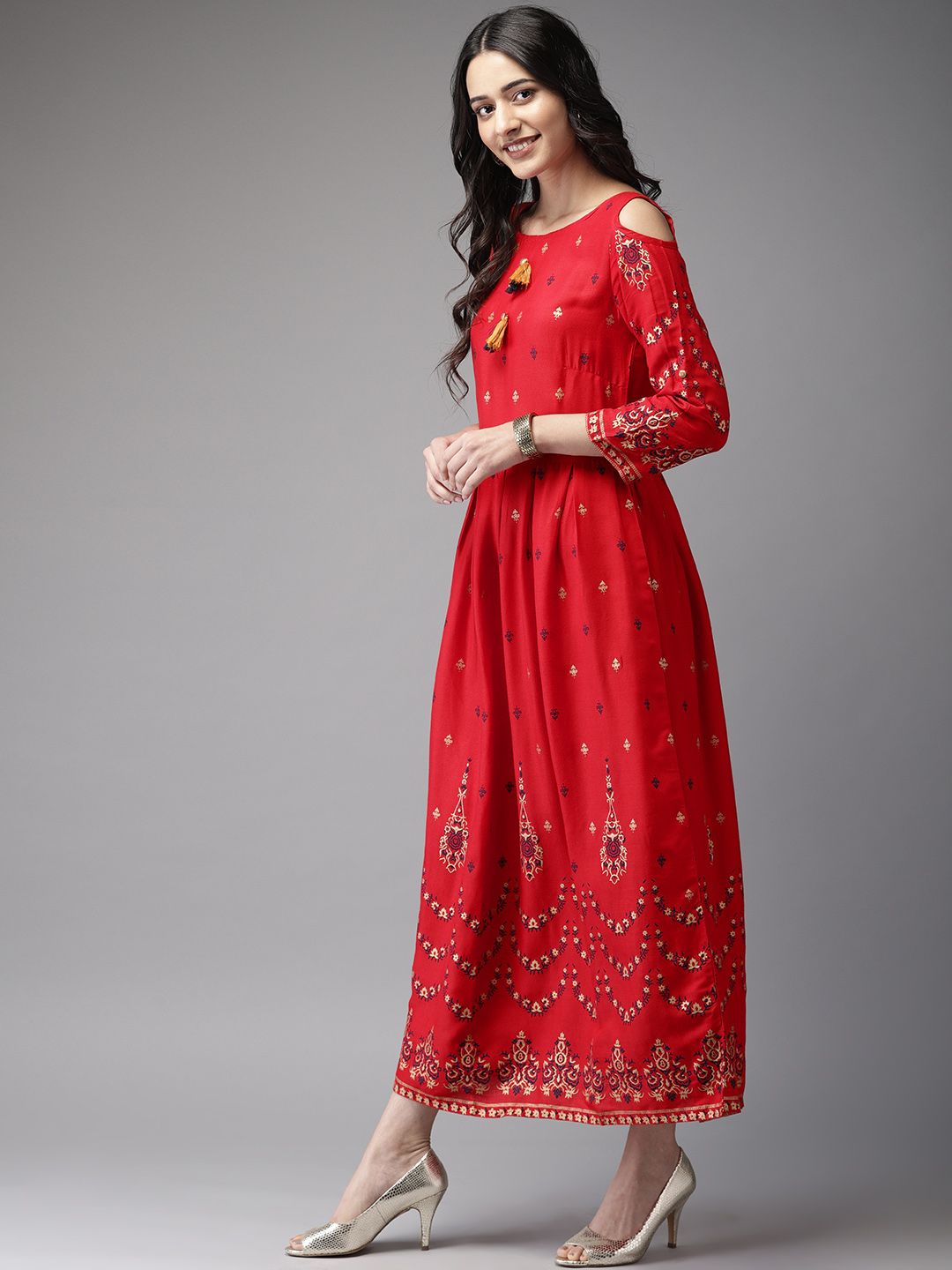 Anouk Women Red Printed A-Line Kurta (Image - 2)