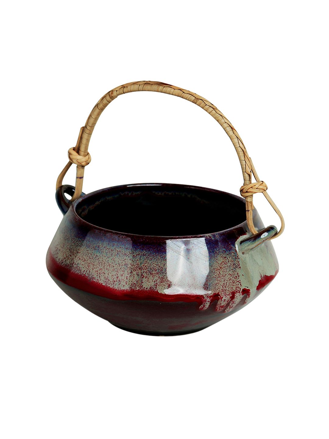 ExclusiveLane Black & Maroon Sorcery Pot Hand Glazed Ceramic Handi (Image - 2)