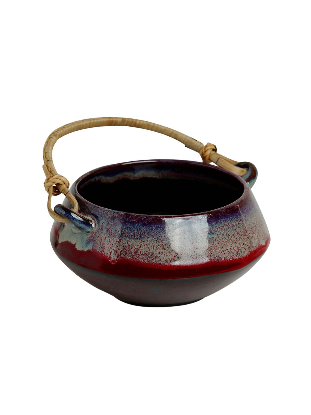 ExclusiveLane Black & Maroon Sorcery Pot Hand Glazed Ceramic Handi (Image - 1)