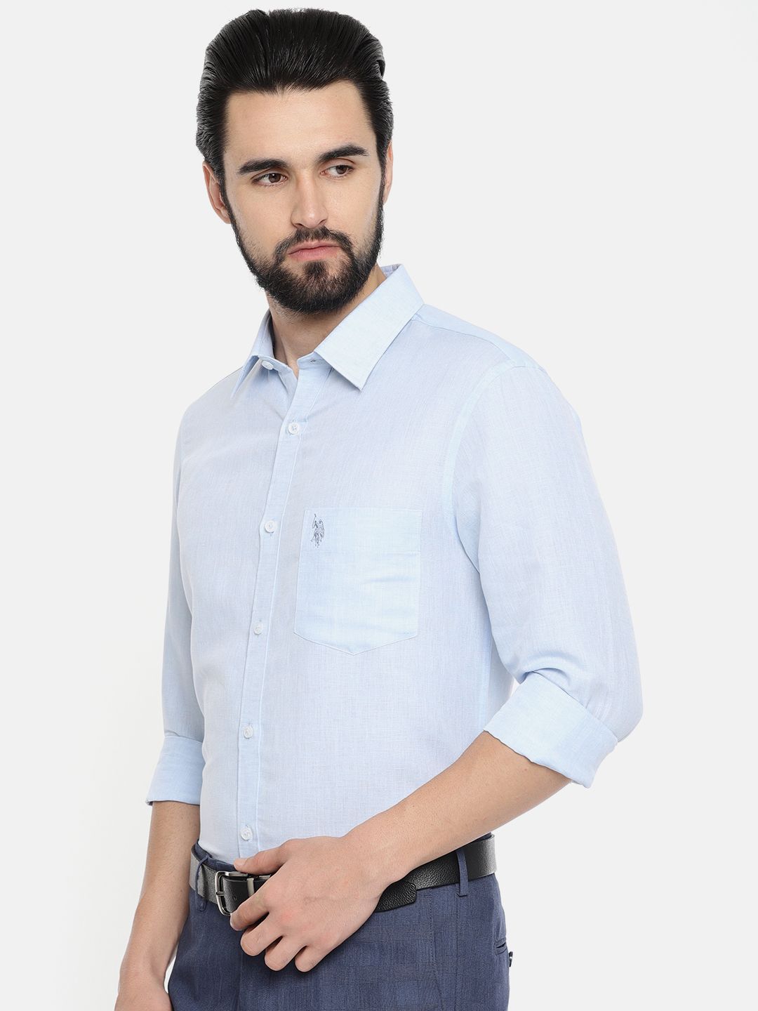 U.S. Polo Assn. Men Blue Tailored Fit Solid Formal Shirt (Image - 3)
