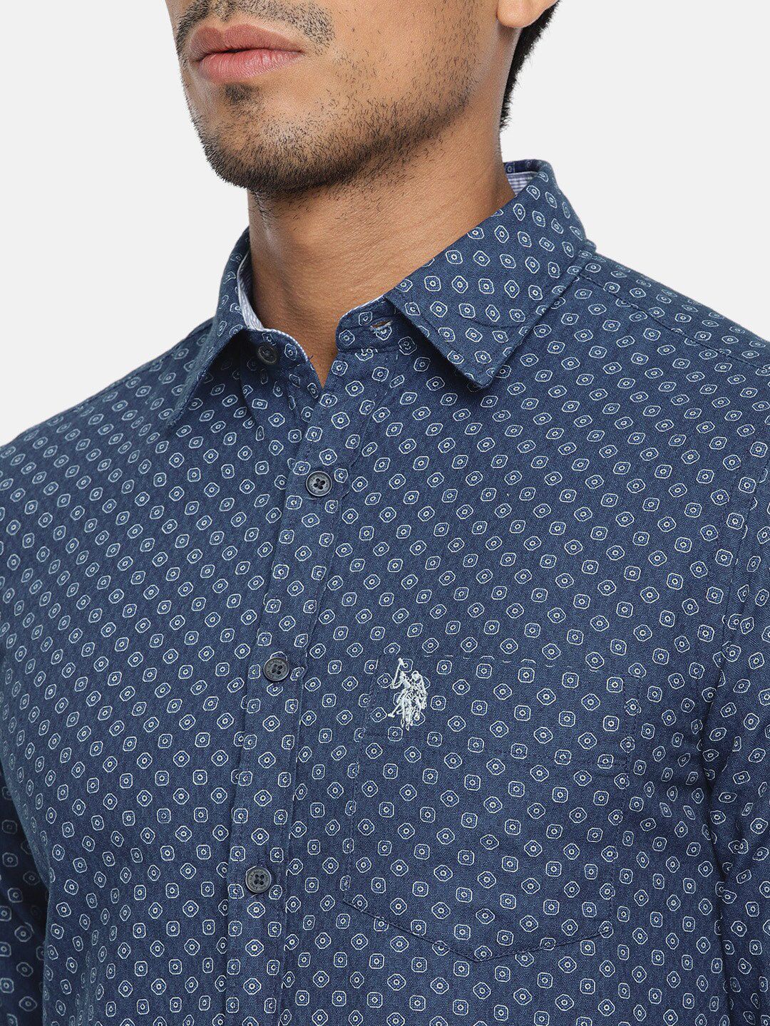 U.S. Polo Assn. Men Blue Tailored Fit Printed Casual Shirt (Image - 1)