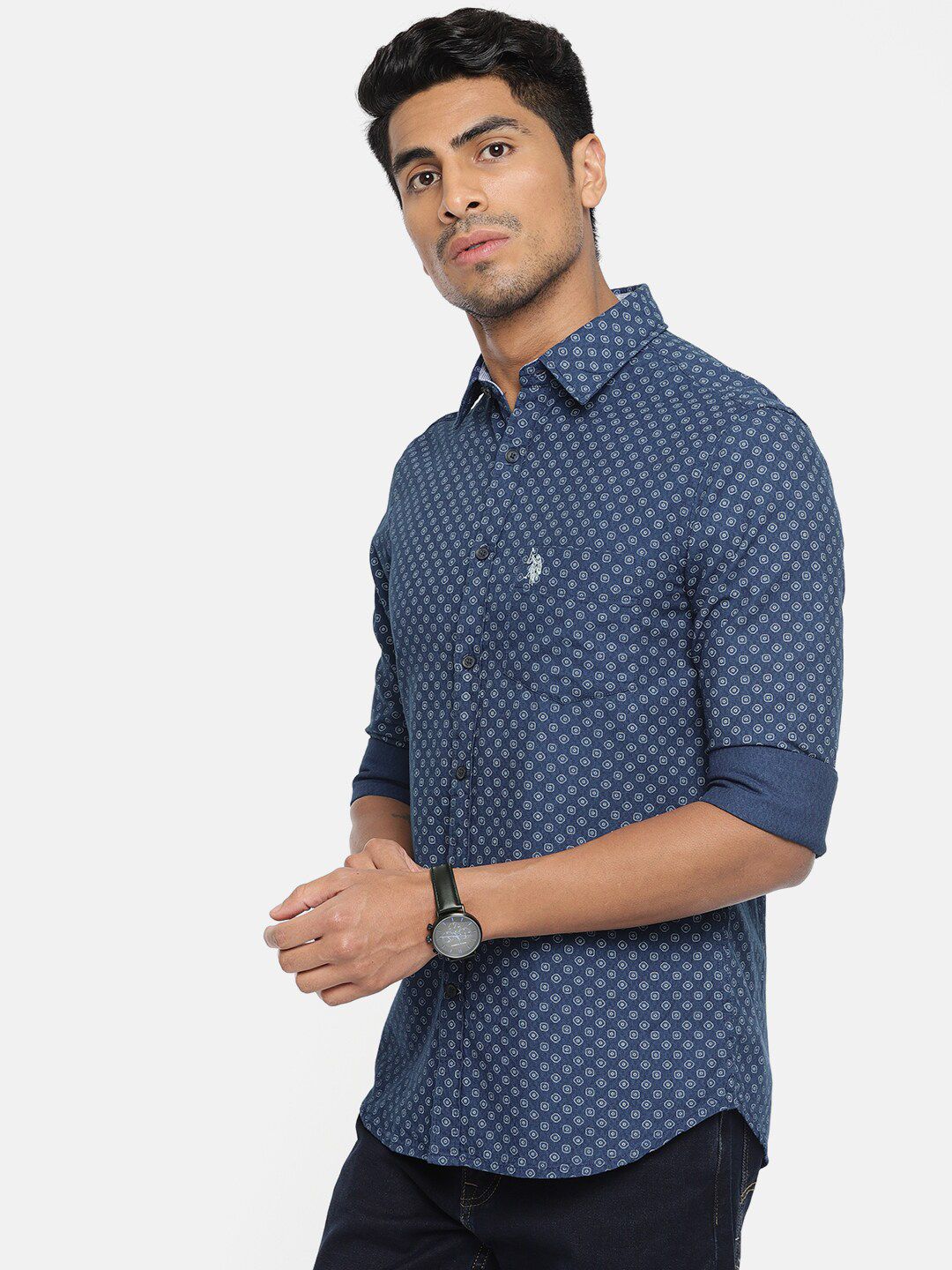 U.S. Polo Assn. Men Blue Tailored Fit Printed Casual Shirt (Image - 2)