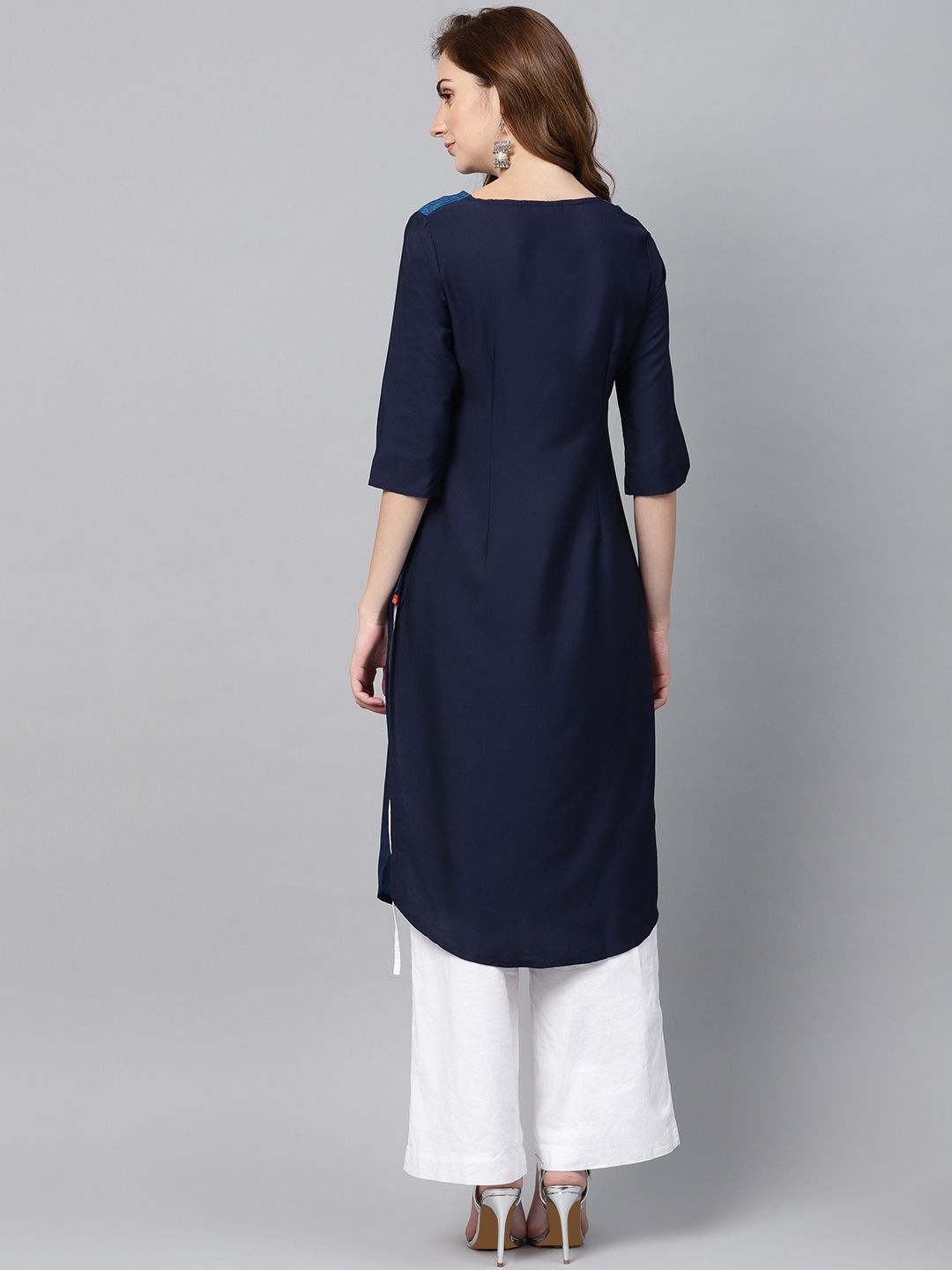 W Women Blue Yoke Design Straight Kurta (Image - 3)