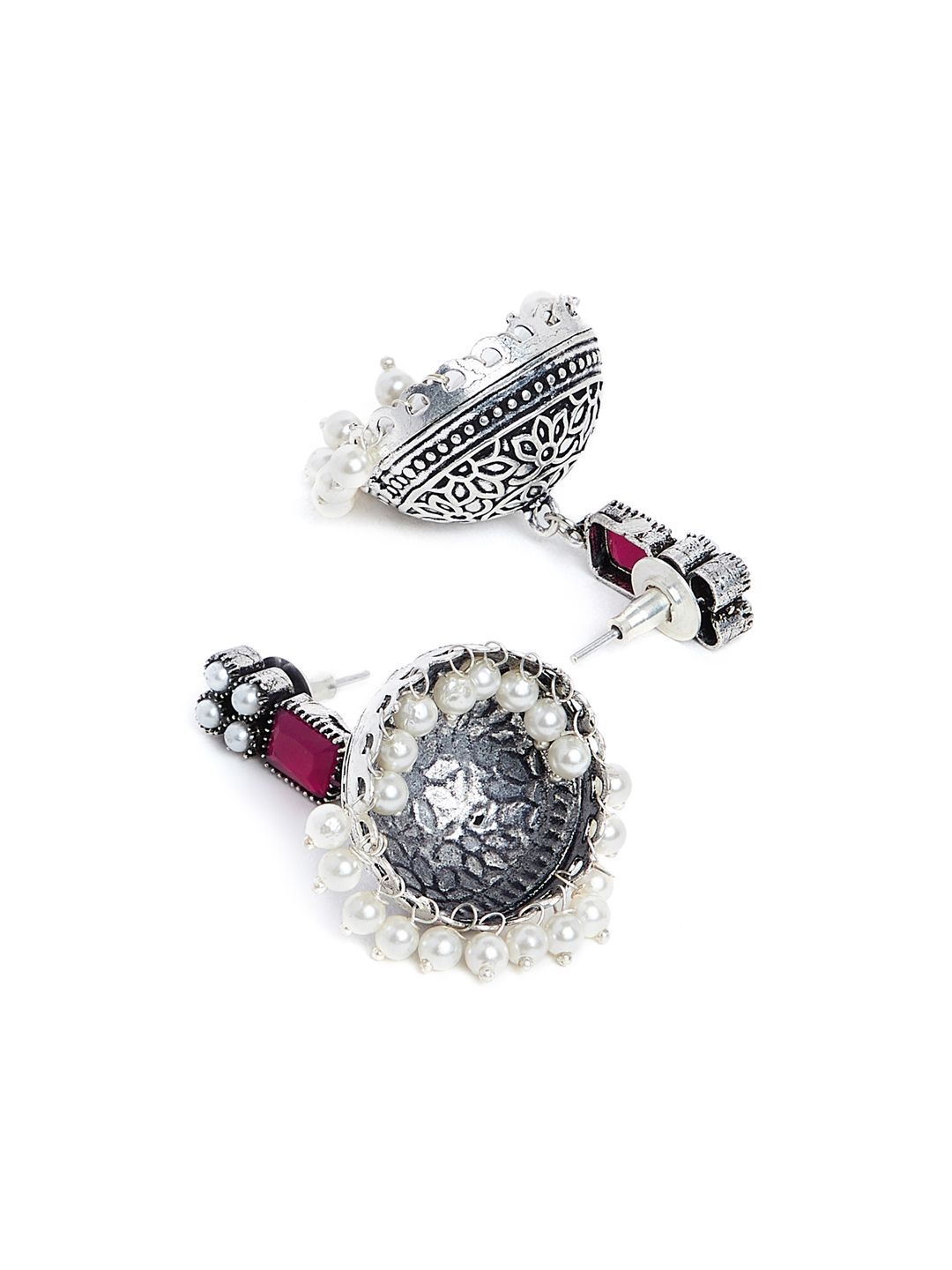 PANASH Silver-Plated & Pink Oxidised Jhumkas (Image - 2)