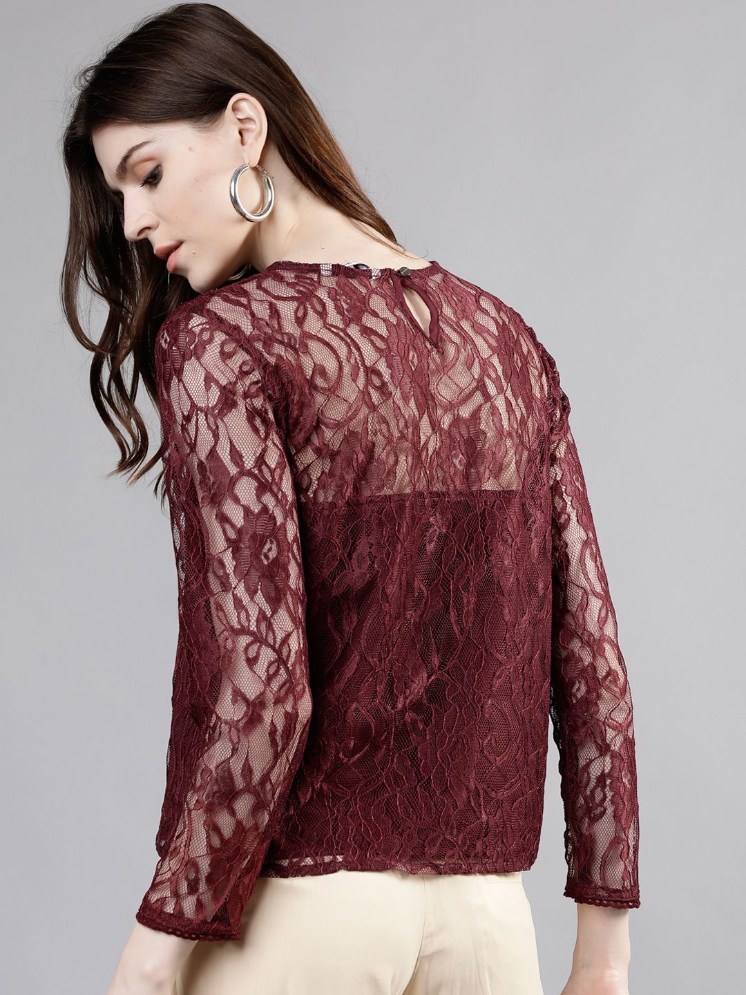 Tokyo Talkies Women Maroon Self Design Top (Image - 3)