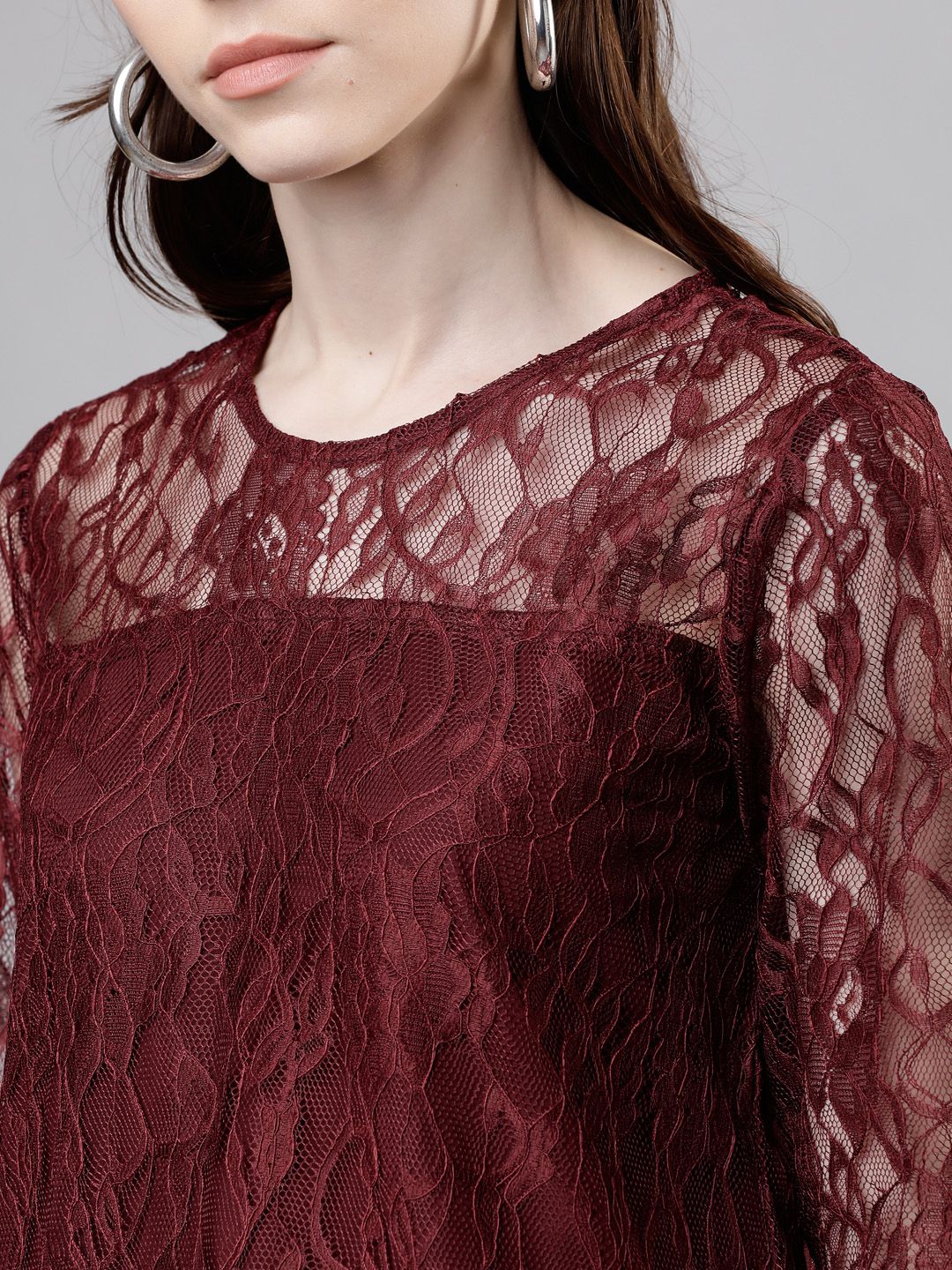 Tokyo Talkies Women Maroon Self Design Top (Image - 1)