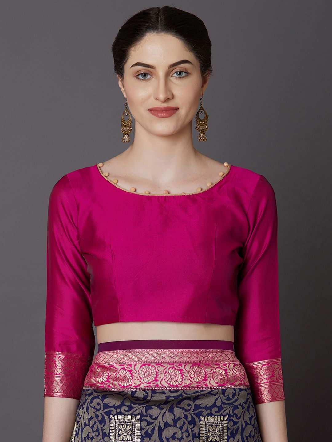 Mitera Blue & Magenta Silk Blend Woven Design Kanjeevaram Saree (Image - 1)