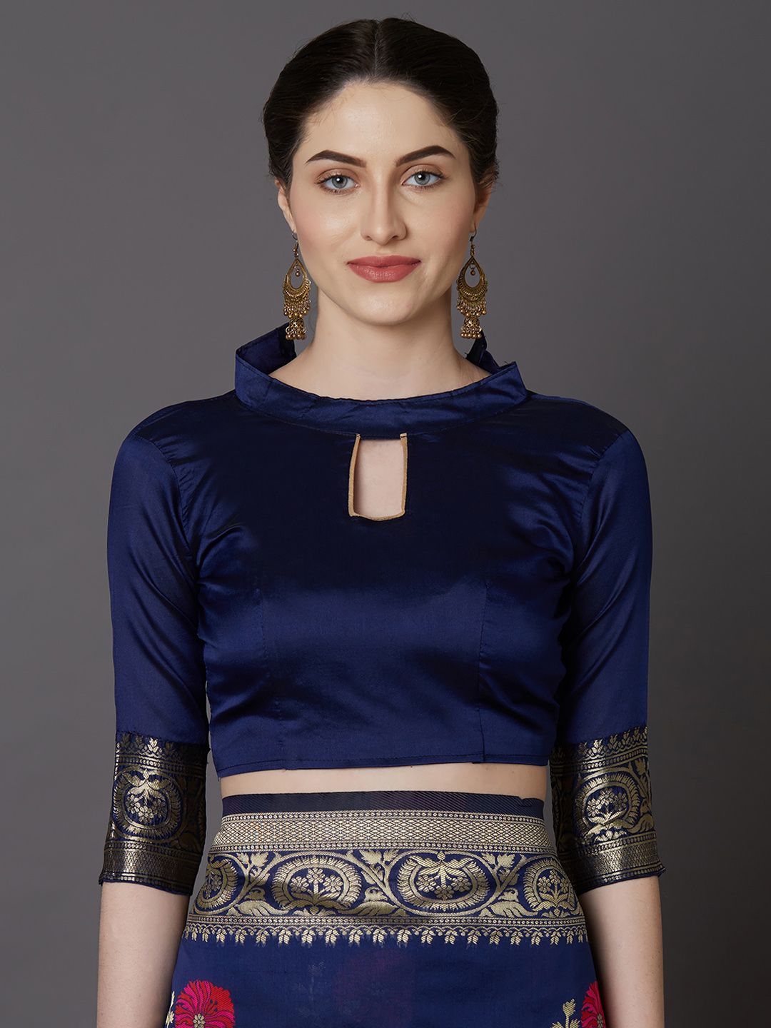 Mitera Blue & Gold-Coloured Silk Blend Woven Design Kanjeevaram Saree (Image - 1)