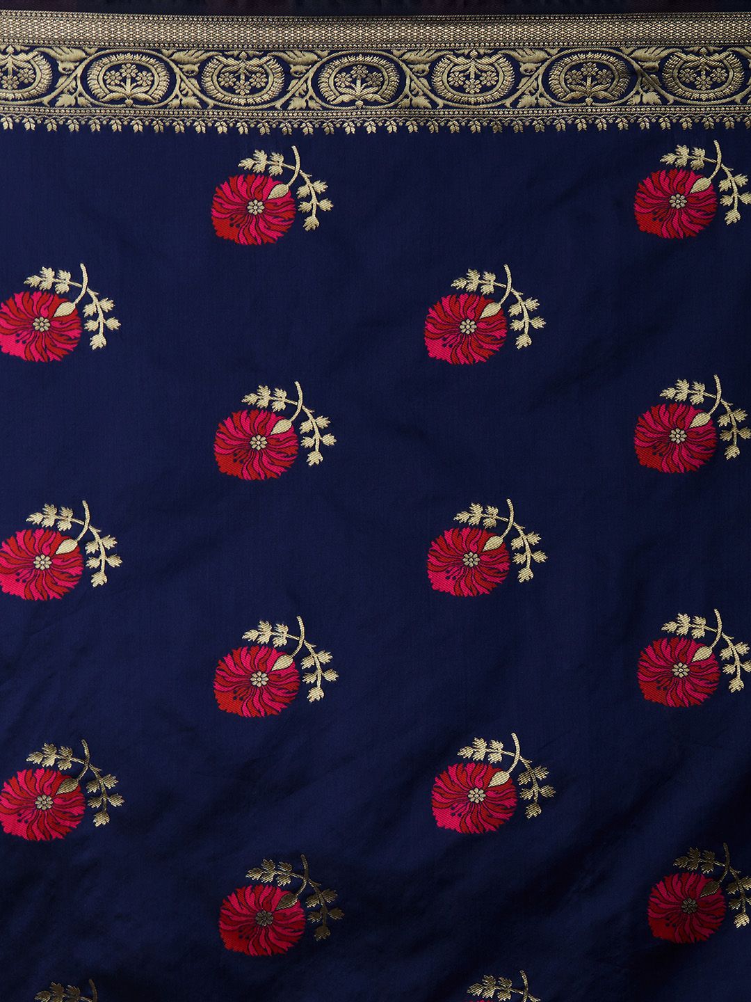Mitera Blue & Gold-Coloured Silk Blend Woven Design Kanjeevaram Saree (Image - 2)