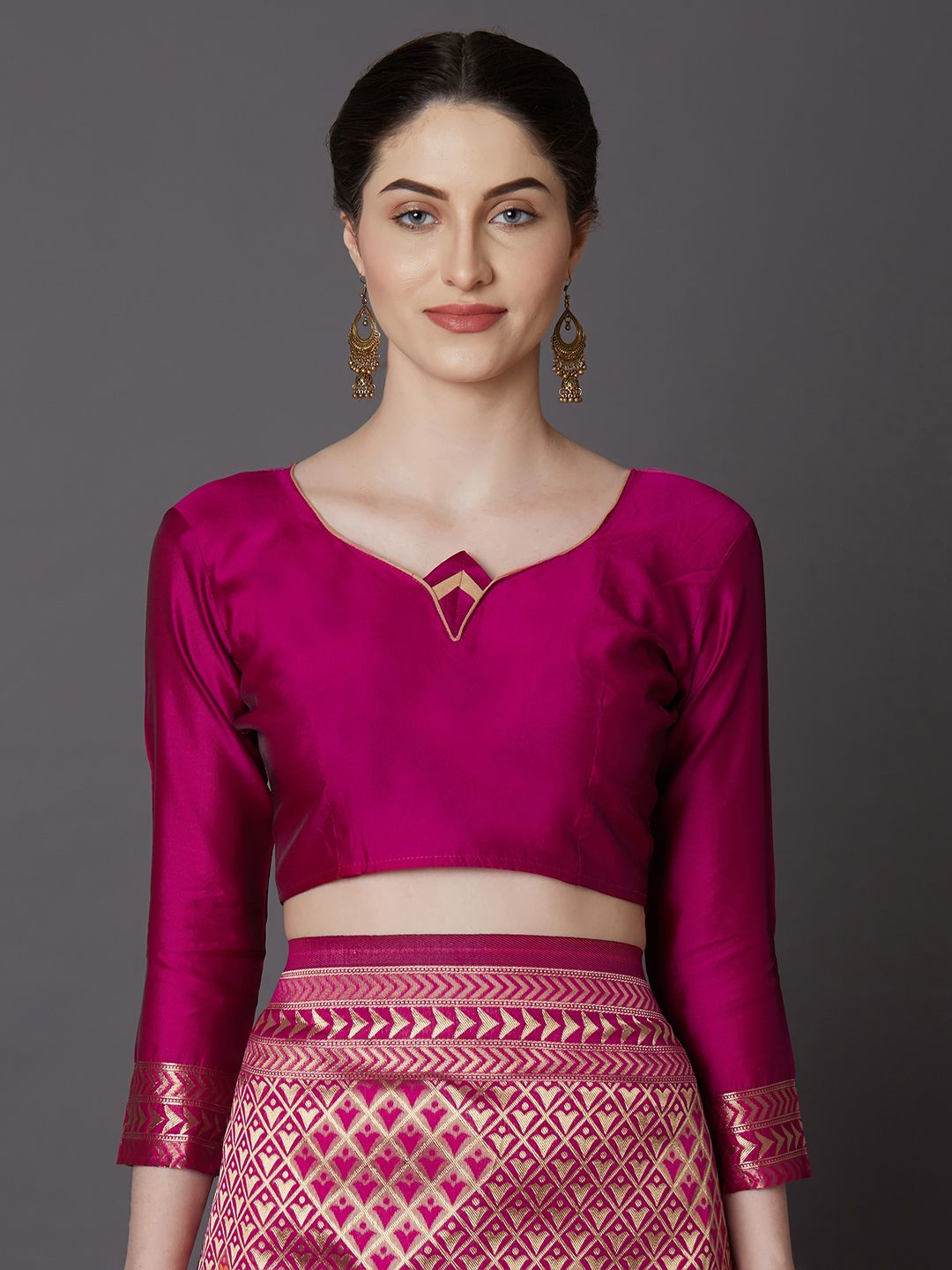 Mitera Magenta Silk Blend Woven Design Kanjeevaram Saree (Image - 1)