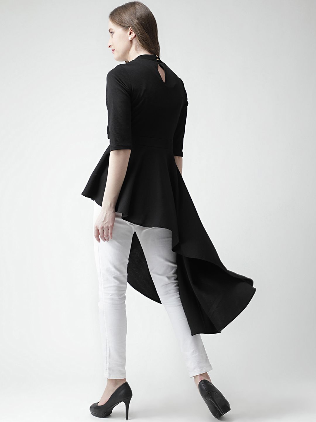 KASSUALLY Women Black Solid High-Low Top (Image - 3)