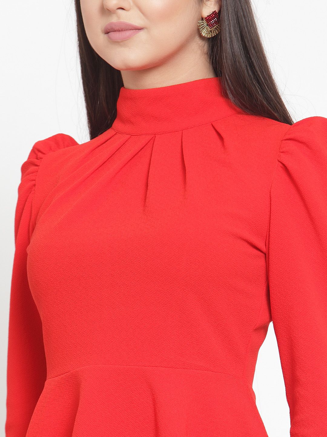 KASSUALLY Women Red Solid Peplum Top (Image - 1)