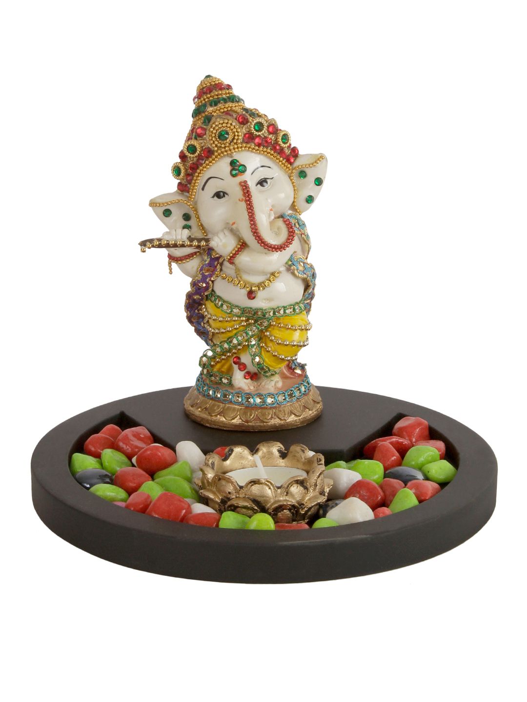 TIED RIBBONS Cream-Coloured & Yellow Ganesh Idol Playing Bansuri Showpiece (Image - 2)