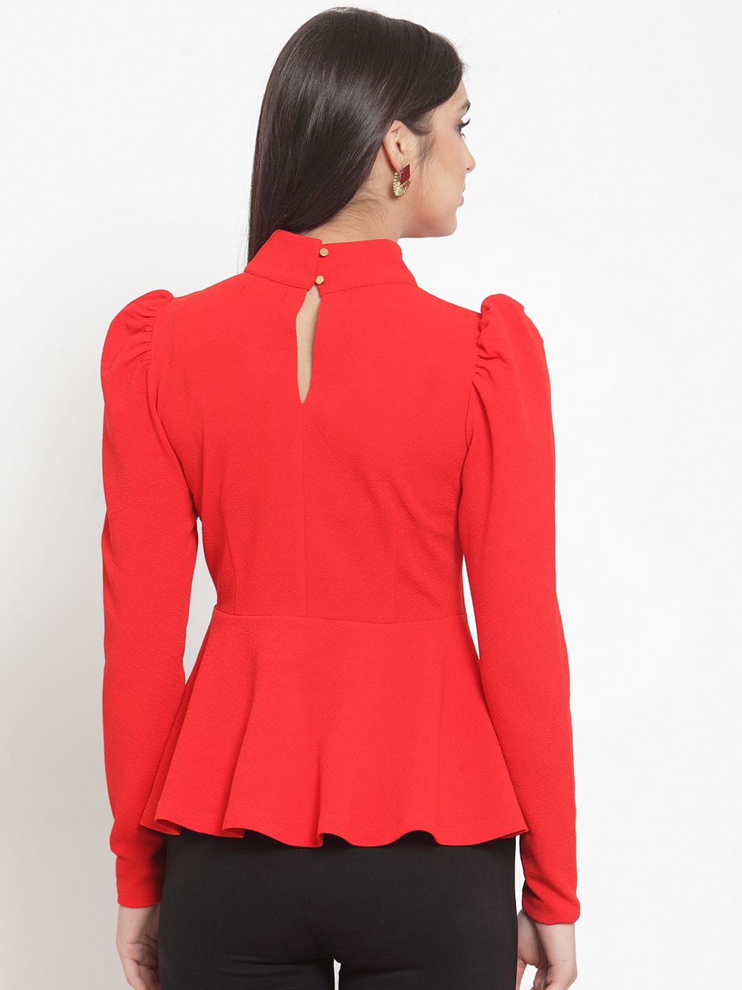 KASSUALLY Women Red Solid Peplum Top (Image - 3)