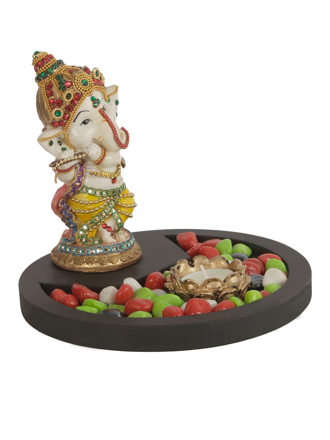 TIED RIBBONS Cream-Coloured & Yellow Ganesh Idol Playing Bansuri Showpiece (Image - 3)