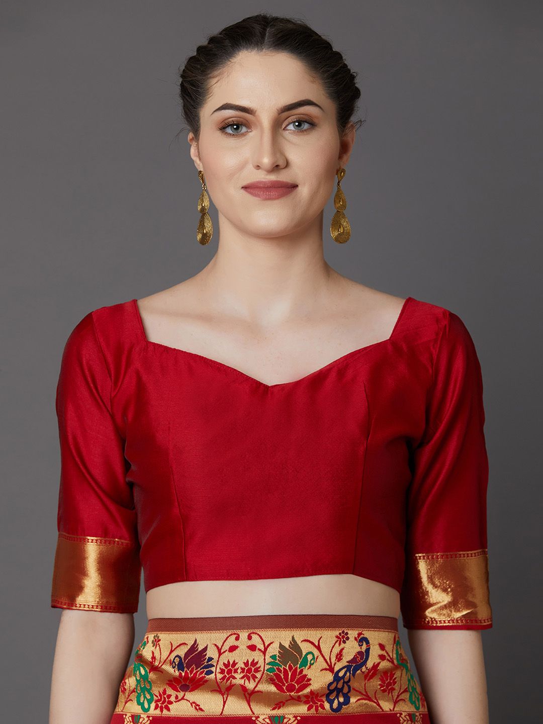 Mitera Red Silk Blend Woven Design Banarasi Saree (Image - 1)