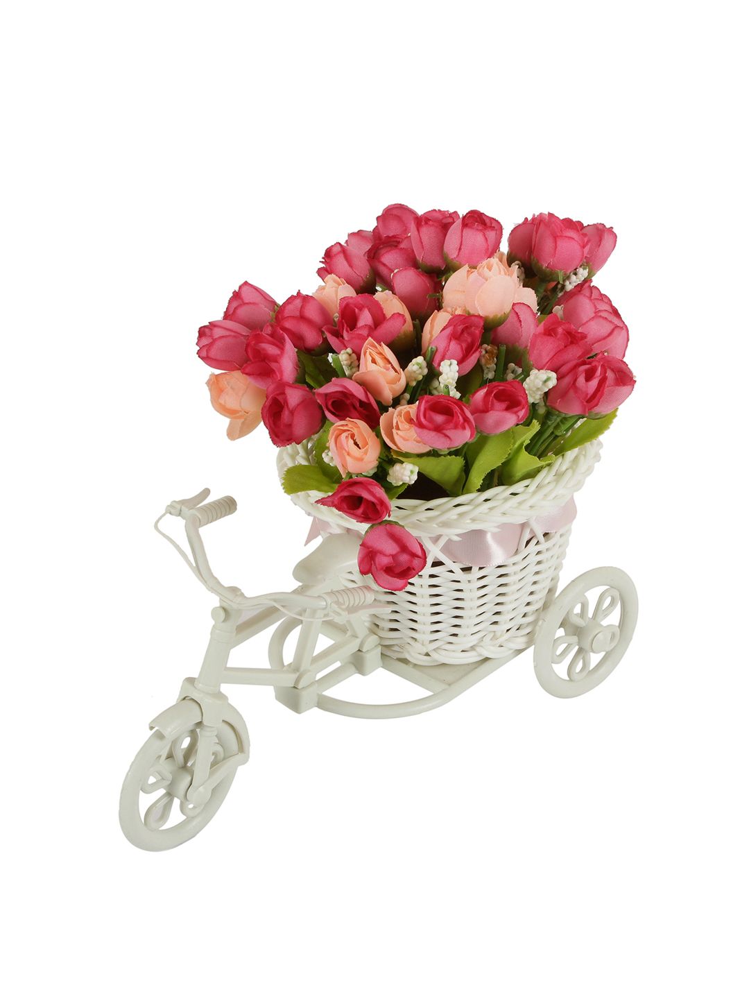 TIED RIBBONS Set of 2 Pink & White Artificial Flower Bunches With Vase (Image - 1)