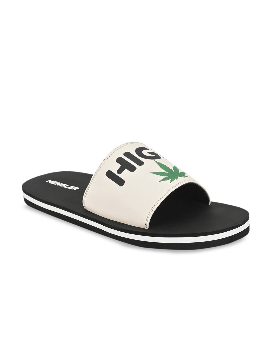 MENGLER Men Off-White Printed Sliders (Image - 1)