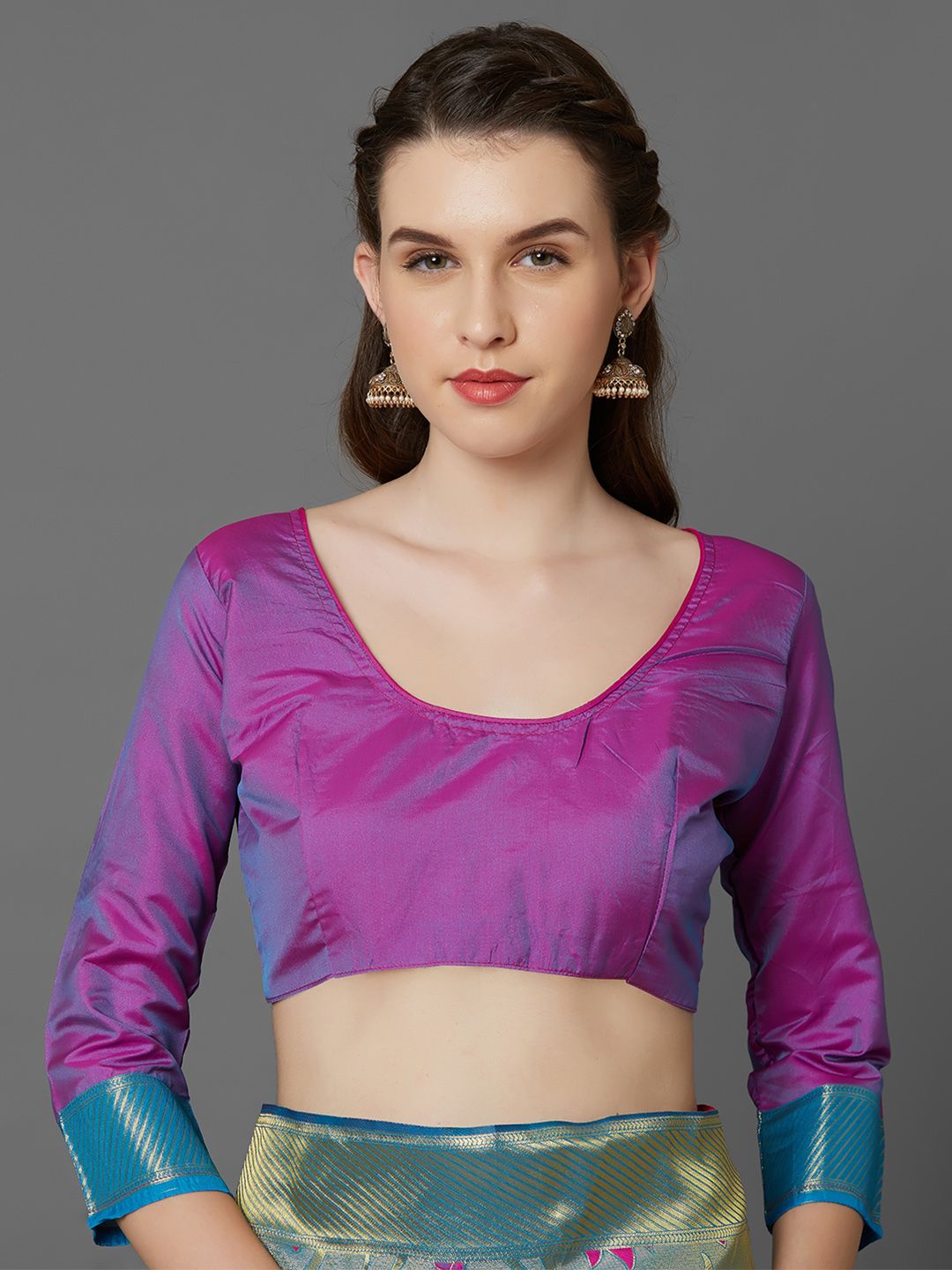 Mitera Turquoise Blue & Purple Silk Blend Woven Design Kanjeevaram Saree (Image - 1)