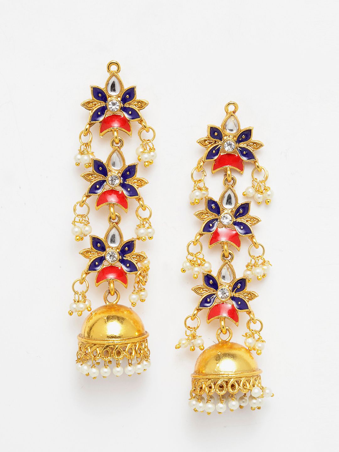 Priyaasi Gold-Plated & Blue Dome Shaped Enamelled Jhumkas (Image - 1)