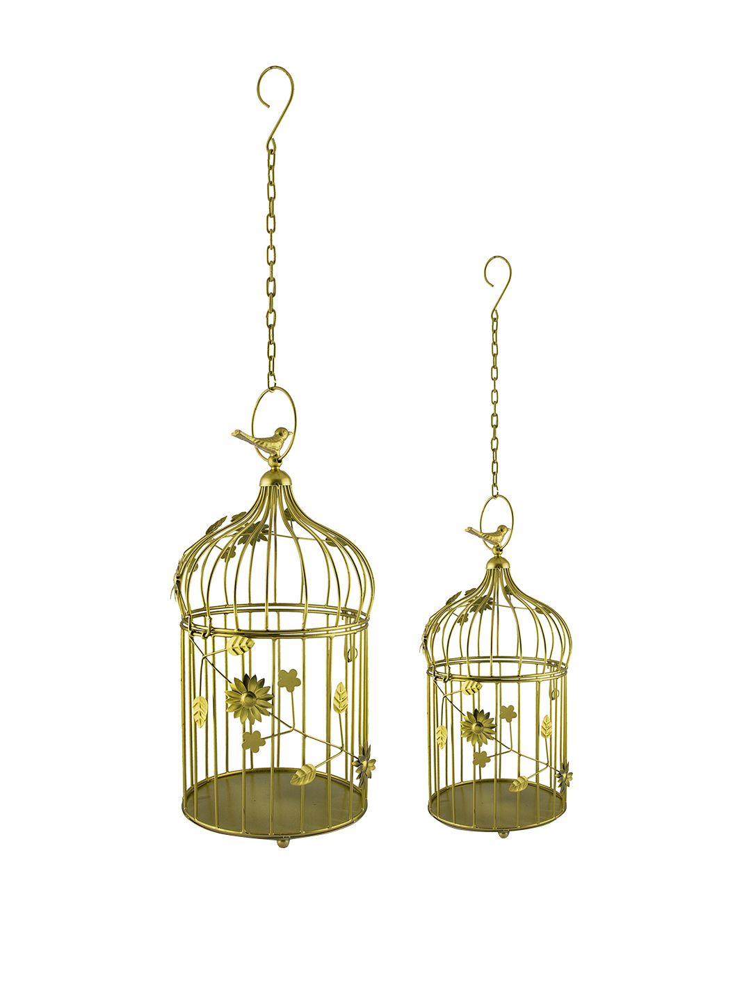 Homesake Gold-Toned Set of 2 Hand-Crafted Bird Cage Showpiece with Hanging Chain (Image - 1)