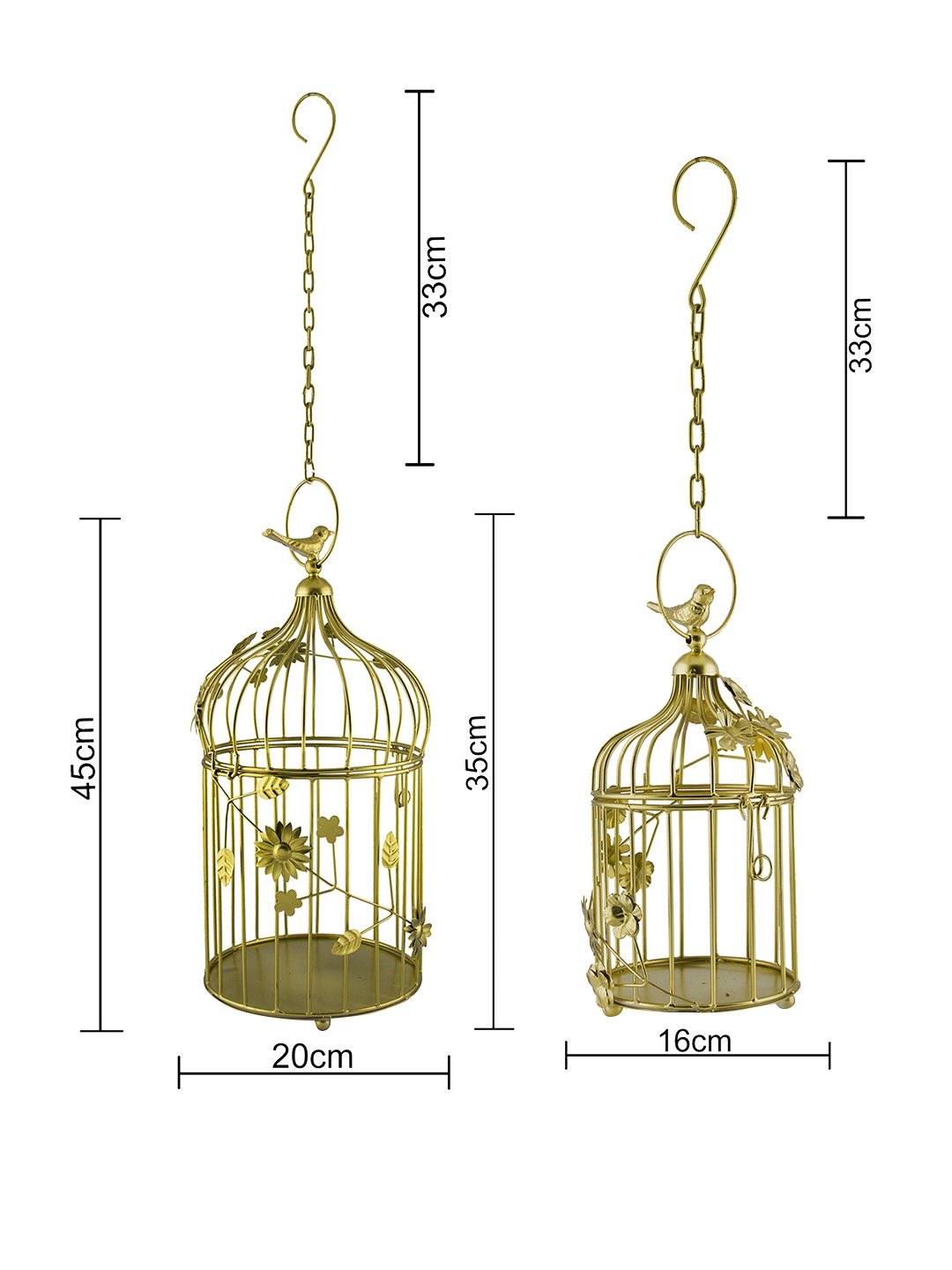 Homesake Gold-Toned Set of 2 Hand-Crafted Bird Cage Showpiece with Hanging Chain (Image - 3)