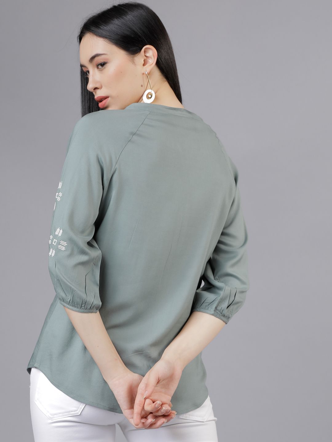 Tokyo Talkies Women Olive Green Printed A-Line Top (Image - 3)