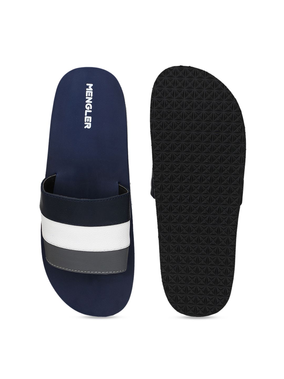 MENGLER Men Navy Blue Colourblocked Sliders (Image - 3)