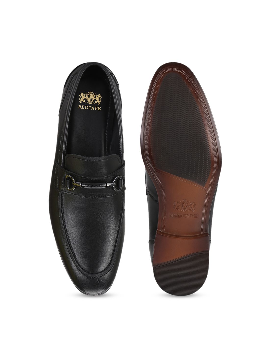 Red Tape Men Black Solid Leather Loafers (Image - 3)