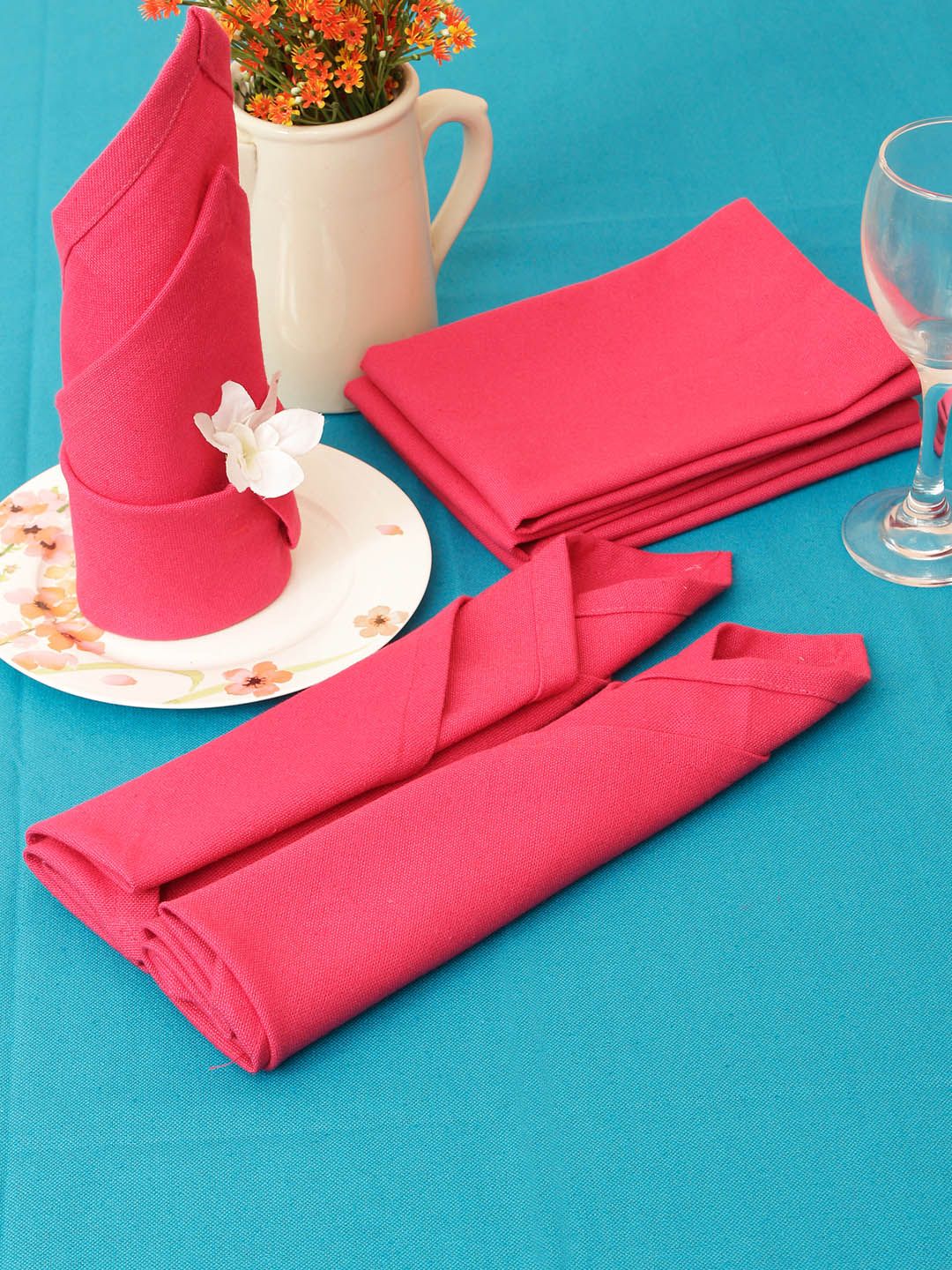 Soumya Turquoise Blue & Pink Table Cover With Set of 6 Napkins (Image - 1)