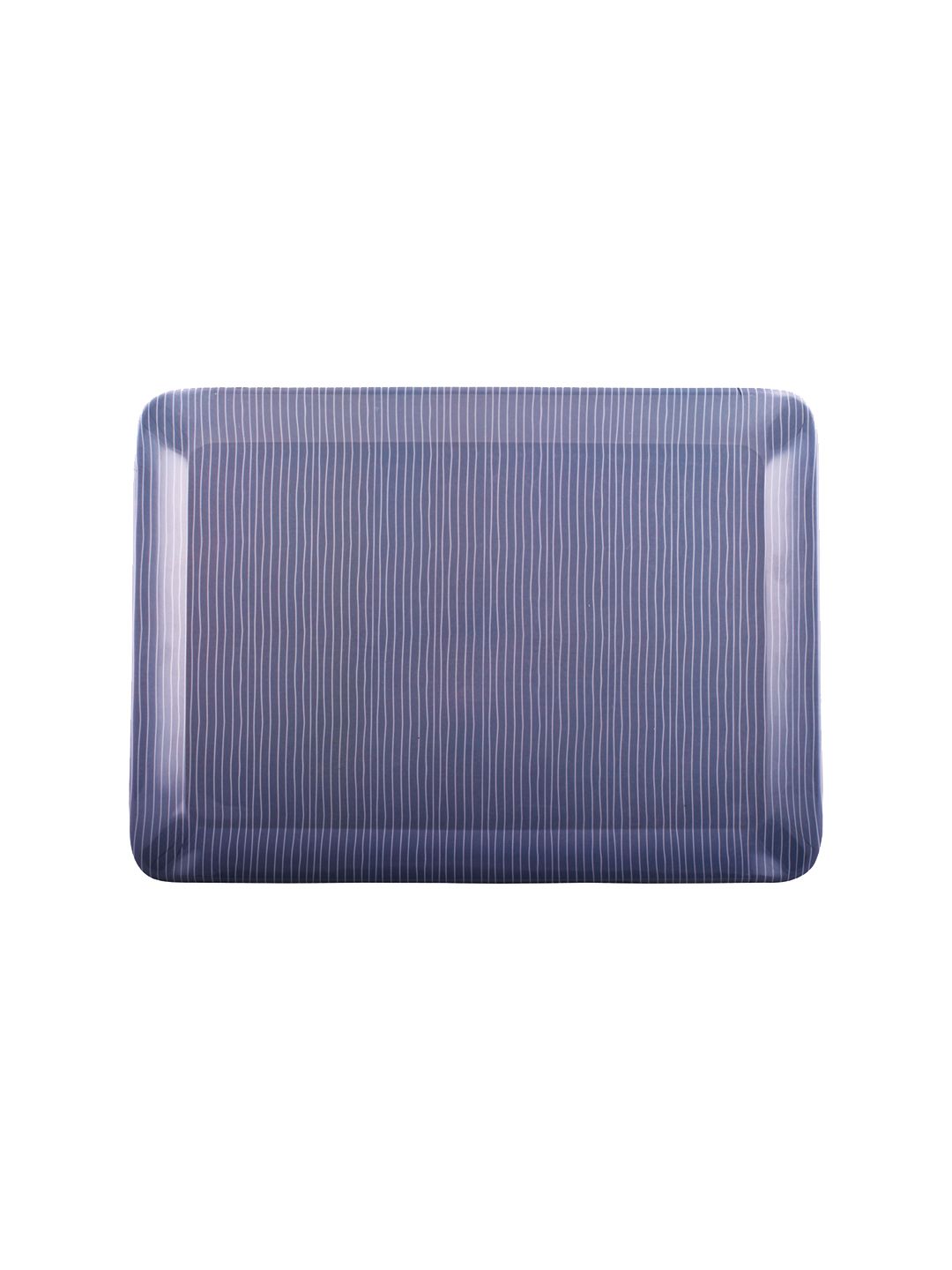 GOODHOMES Set of 3 Blue & Green Striped Rectangular Melamine Serving Trays (Image - 2)