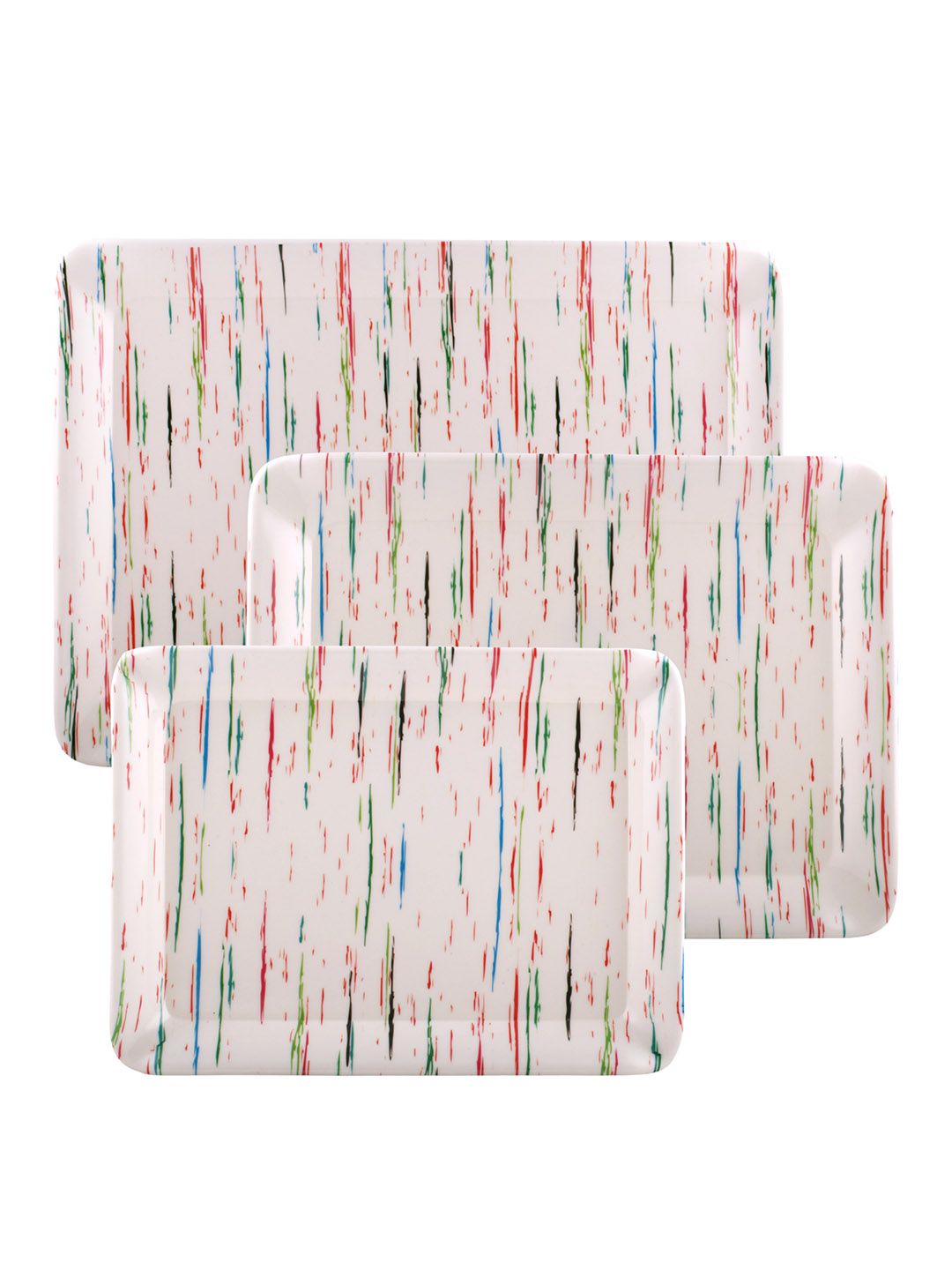 GOODHOMES Set of 3 Off-White & Red Printed Melamine Serving Trays (Image - 1)