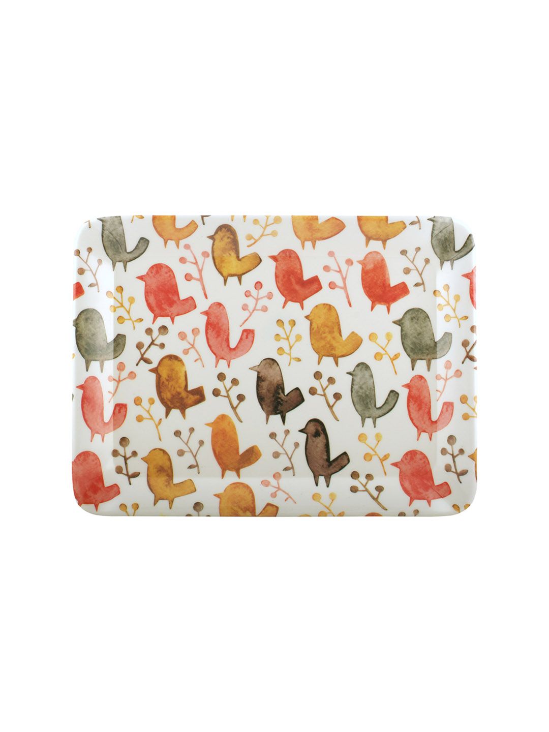 GOODHOMES Set of 3 Off-White & Orange Printed Melamine Serving Trays (Image - 2)