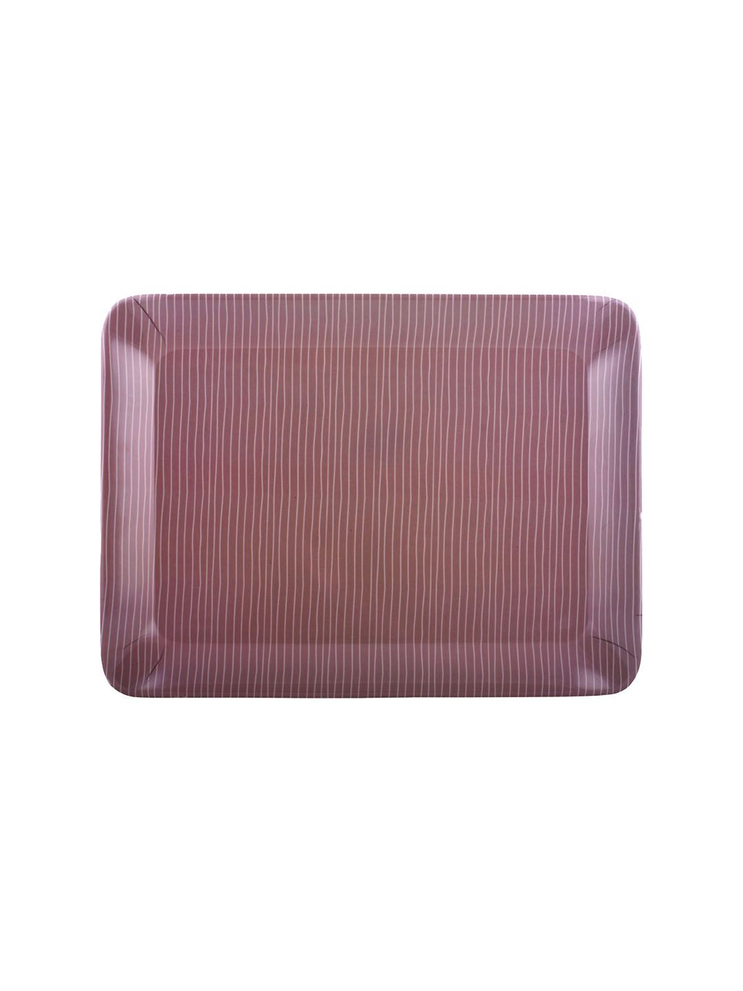 GOODHOMES Set of 3 Blue & Green Striped Rectangular Melamine Serving Trays (Image - 3)
