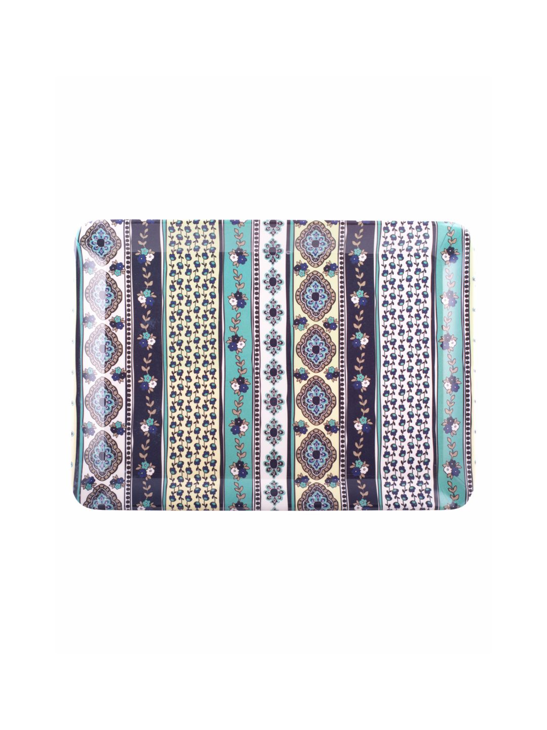 GOODHOMES Set of 3 White & Navy Blue Printed Rectangular Melamine Serving Trays (Image - 3)