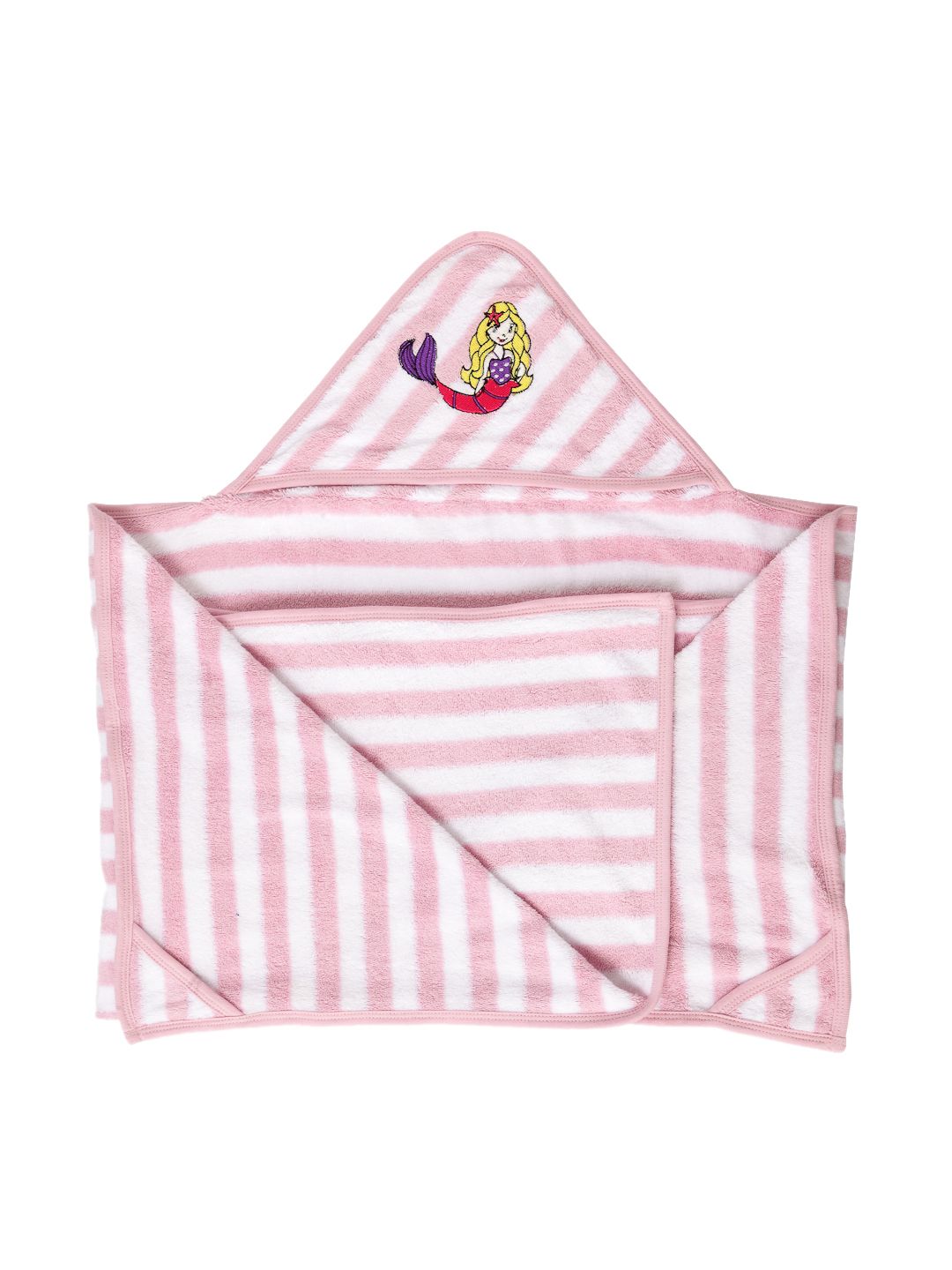 My Milestones Kids Pink & White Striped 380GSM Hooded Bath Towel Wrap (Image - 2)