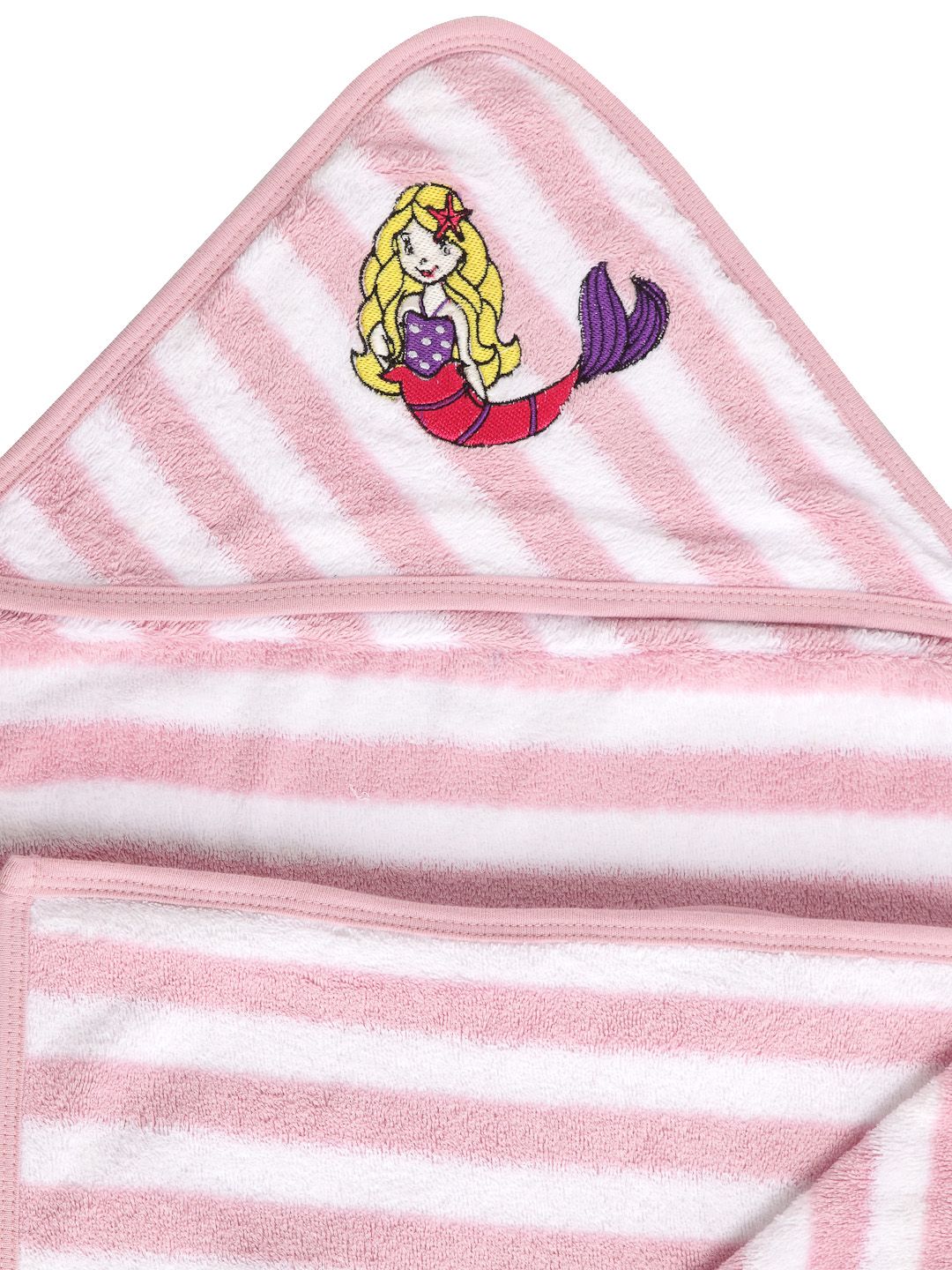 My Milestones Kids Pink & White Striped 380GSM Hooded Bath Towel Wrap (Image - 3)