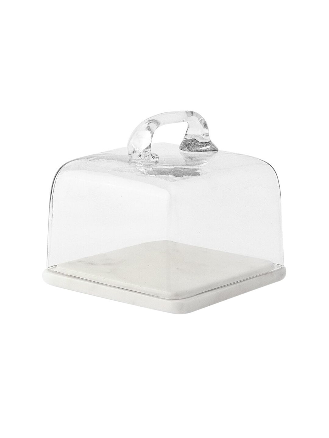 ellementry White & Transparent Glass Cloche With Marble Base Square (Image - 1)