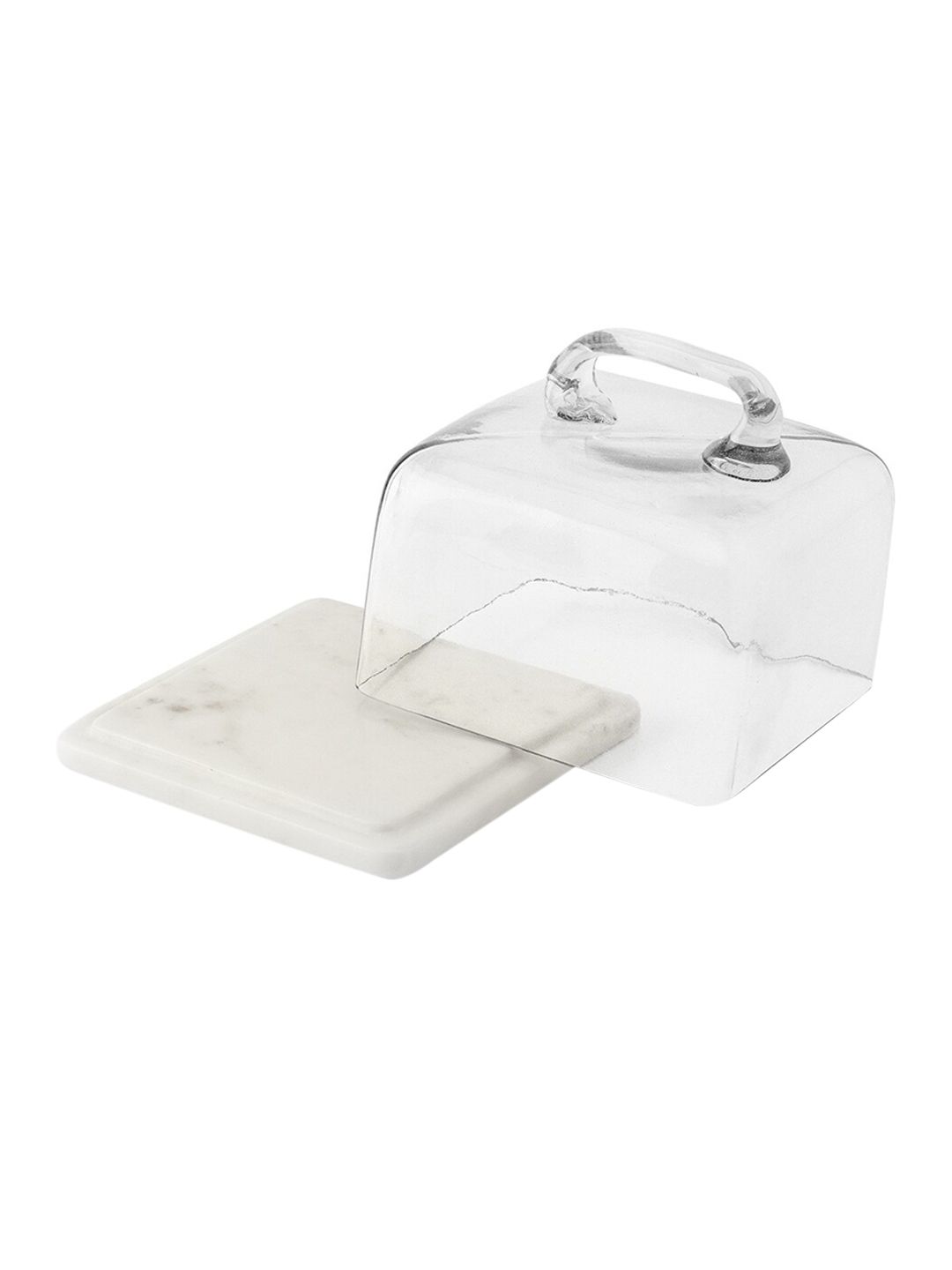 ellementry White & Transparent Glass Cloche With Marble Base Square (Image - 2)