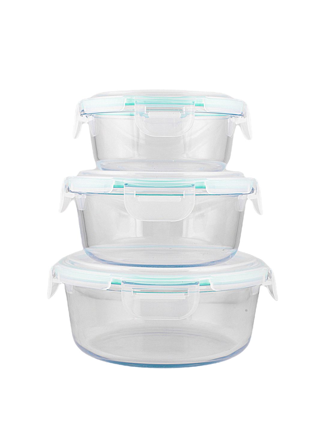 GOODHOMES Set Of 3 Transparent Glass Storage Bowl with Plastic Lid (Image - 1)