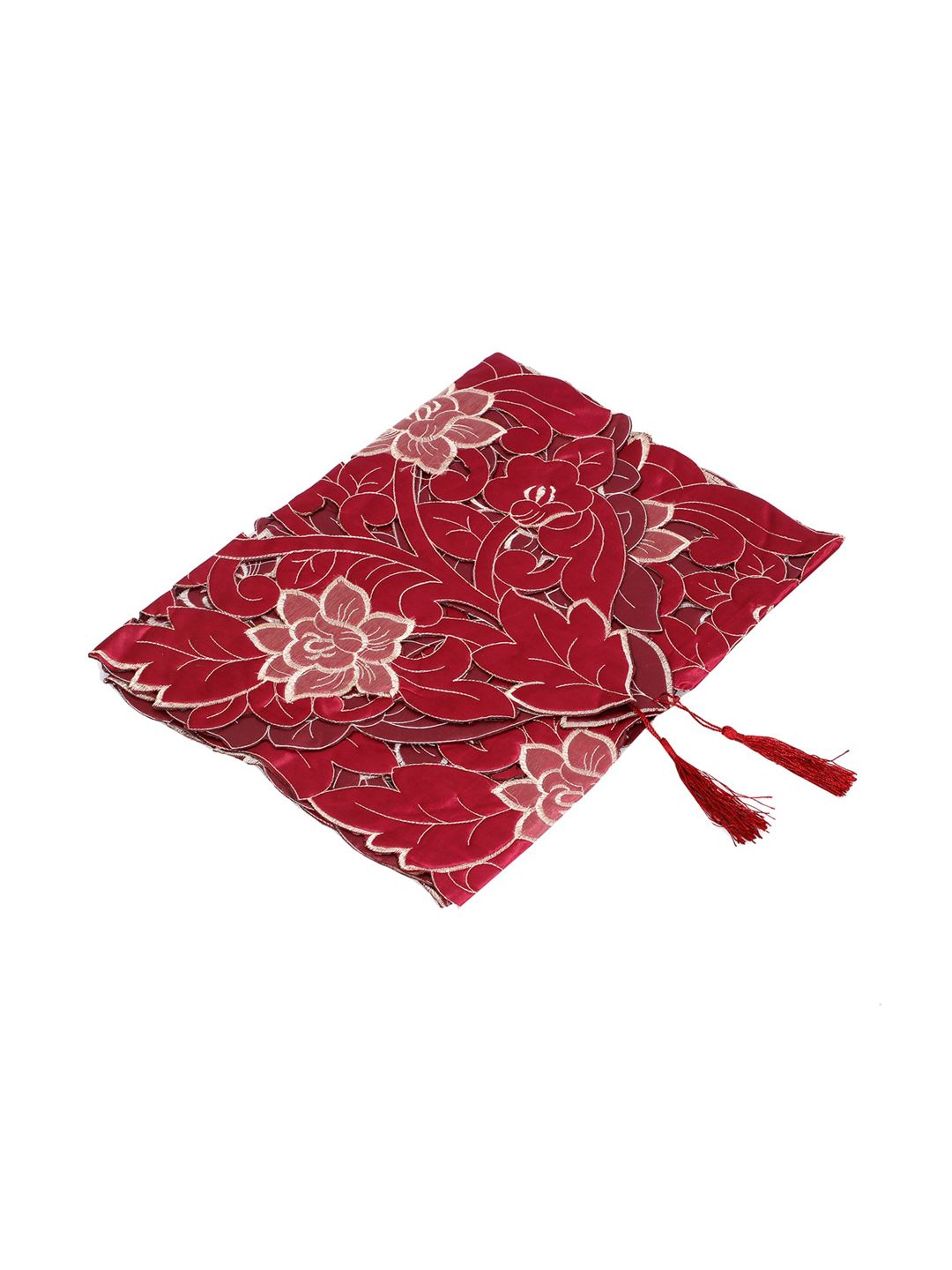 Kuber Industries Maroon Floral Printed Dining Table Runner (Image - 2)