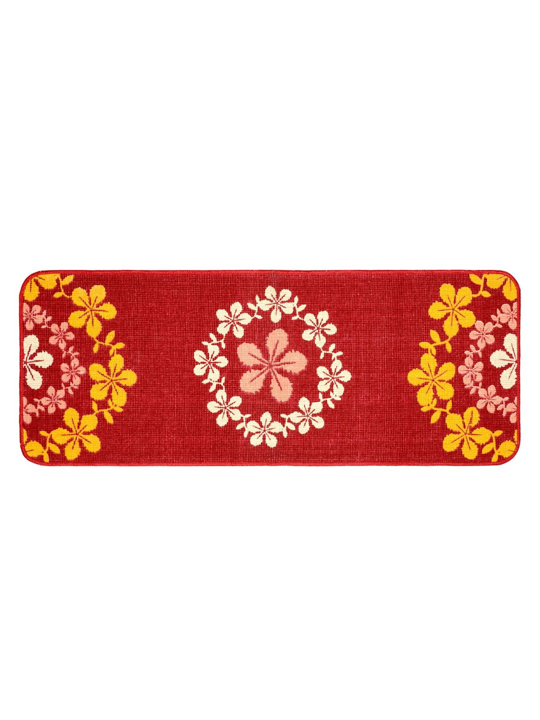 Saral Home Maroon & Yellow Floral Printed Anti-Skid Floor Runner (Image - 1)