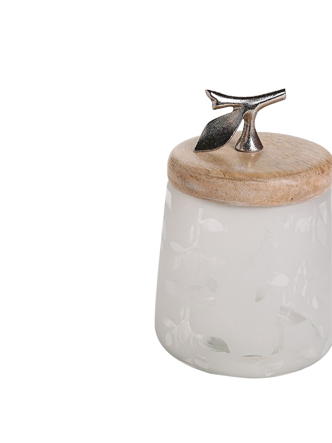 ellementry White & Brown Dishwasher Safe Twigy Frosted Glass Jar with Wooden Lid (Image - 3)