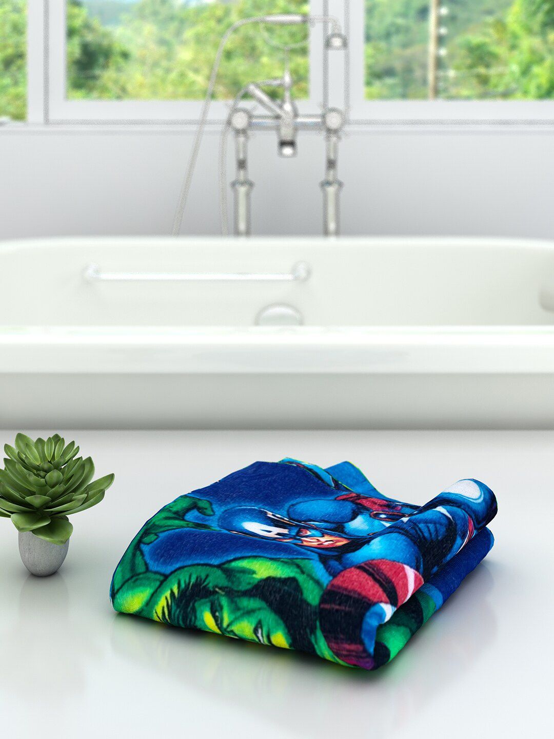 Marvel Kids Blue & Red Avengers Printed 350 GSM Bath Towel (Image - 1)