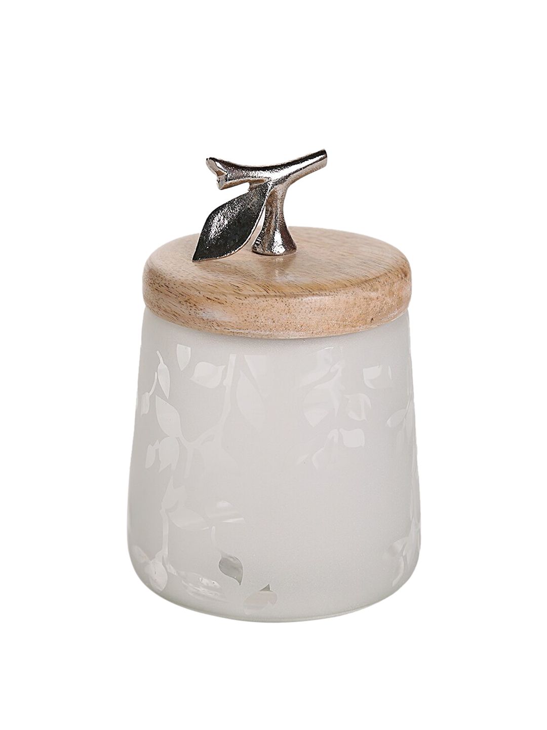 ellementry White & Brown Dishwasher Safe Twigy Frosted Glass Jar with Wooden Lid (Image - 2)