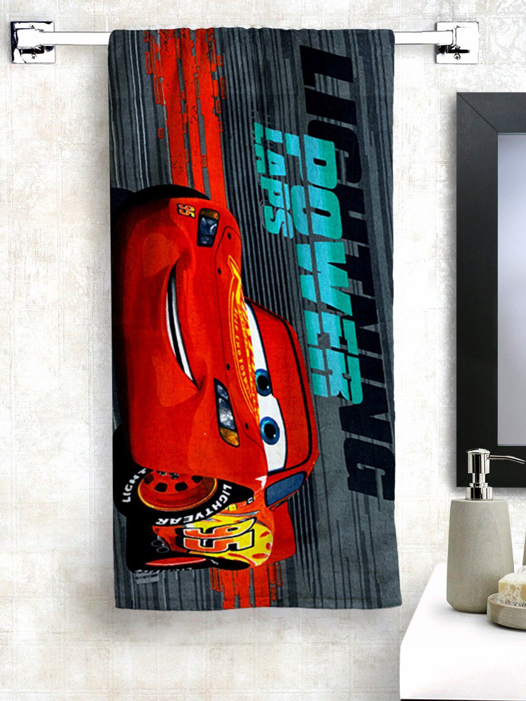 Disney Unisex Kids Blue & Red Printed 350 GSM Athom Trendz Disney Cars Bath Towel (Image - 1)