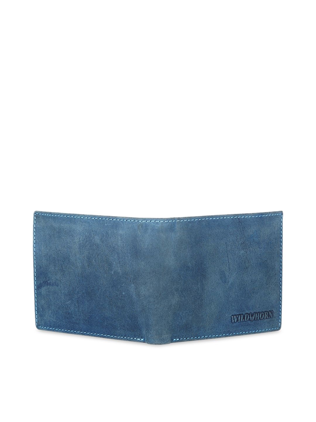 WildHorn Men Teal Blue Solid Two Fold Leather Wallet (Image - 3)