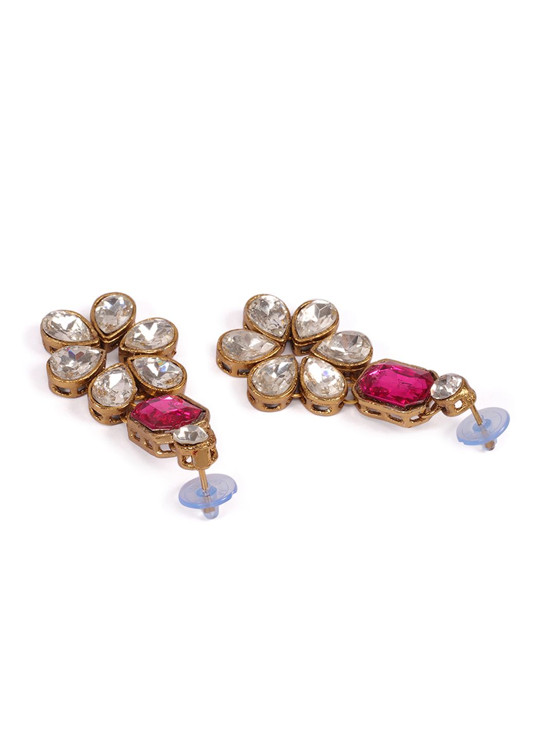 Zaveri Pearls Gold-Plated Pink & Green Artificial Stone-Studded Layered Jewellery Set (Image - 2)