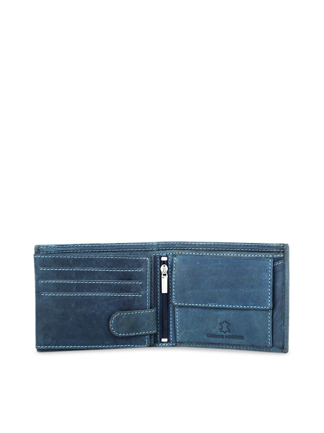 WildHorn Men Teal Blue Solid Two Fold Leather Wallet (Image - 2)