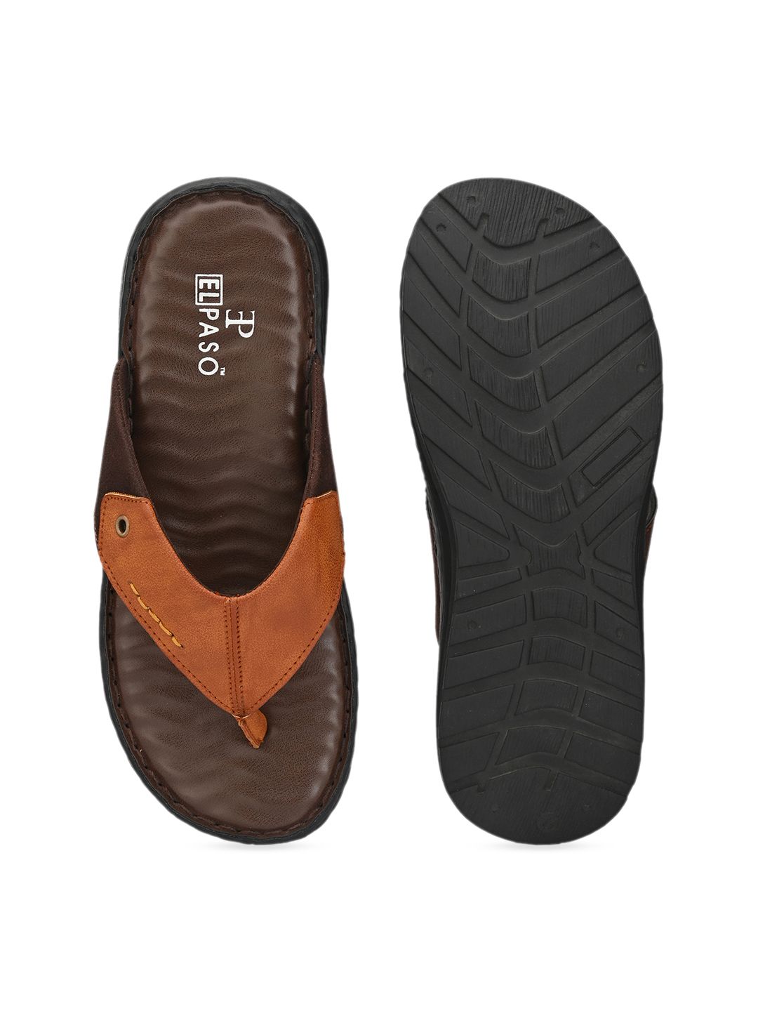El Paso Men Tan Brown Solid Thong Flip-Flops (Image - 3)